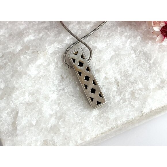 Minimalist Black Onyx Sterling Silver 925 Vintage Pendant Necklace - 17" - Picture 4 of 16